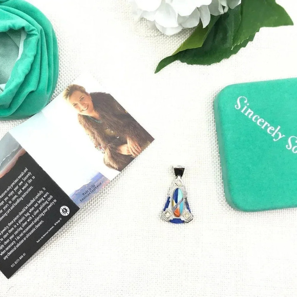 Sincerely Southwest Sterling Silver 925 Mosaic Pendant - Picture 3 of 11